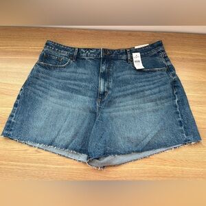 LOFT Denim Shorts 32/14 Blue High Rise Curvy Raw Hem Stretch Jean Shorts NWT